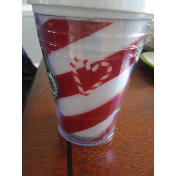 NWT STARBUCKS CHRISTMAS  RED & WHITE STRIPE  CANDY CANE COLD CUP TUMBLER - Picture 2 of 2